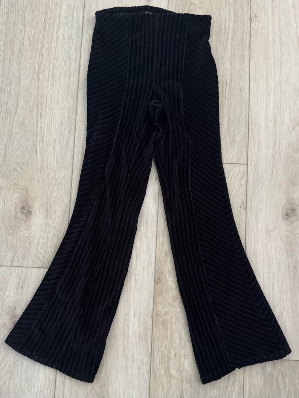 Free People Slim Velvet Pull-On Flare Pants XS black ribbed bell bottom boho